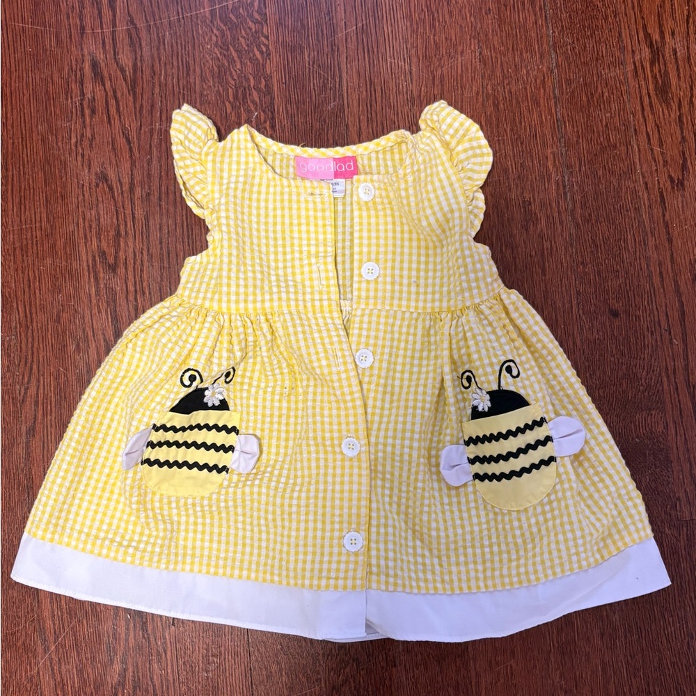 Yellow Gingham Baby Dress with Bee Appliques